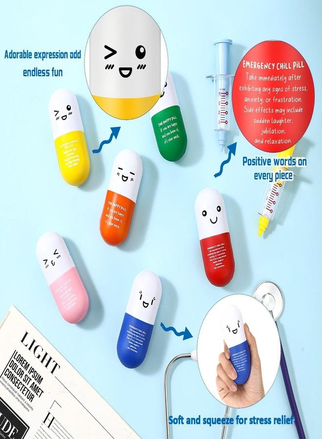 Arrowbash 18 Pcs Pill Stress Ball Pharmacy Technician Gift for Pharmacist Nurses CRNA Doctor Pill Shaped Foam Inspirational Coworker Valentines Stress Ball with Cute Cartoon Emotion Face (Emergency) - Image 3